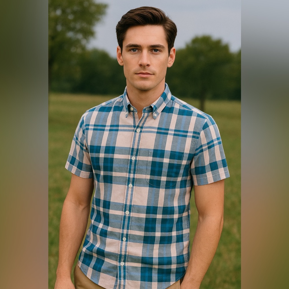 J.Crew Men’s Classic Fit Short-Sleeve Secret Wash Button‎ Up Shirt Pink Plaid